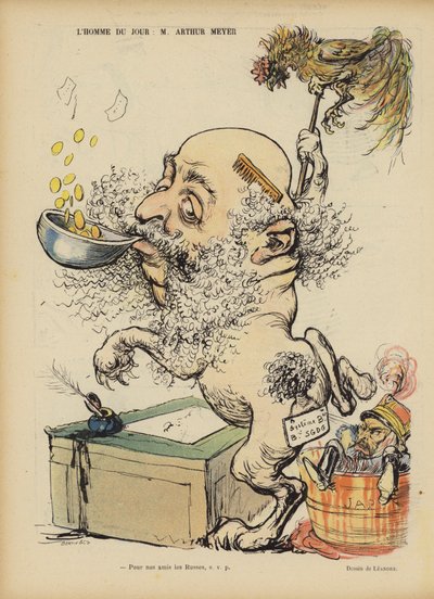 Karikatuur van de Franse journalist Arthur Meyer. Illustratie voor Le Rire door Charles Leandre