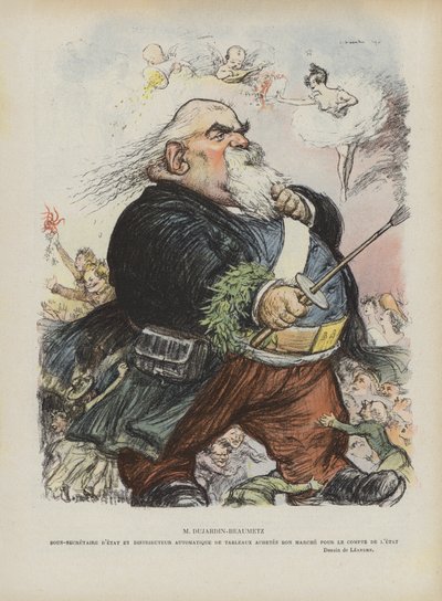 Karikatuur van de Franse schilder en politicus Etienne Dujardin-Beaumetz. Illustratie voor Le Rire door Charles Leandre