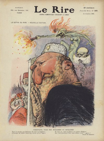 Karikatuur van Tsaar Ferdinand I van Bulgarije. Illustratie voor Le Rire door Charles Leandre