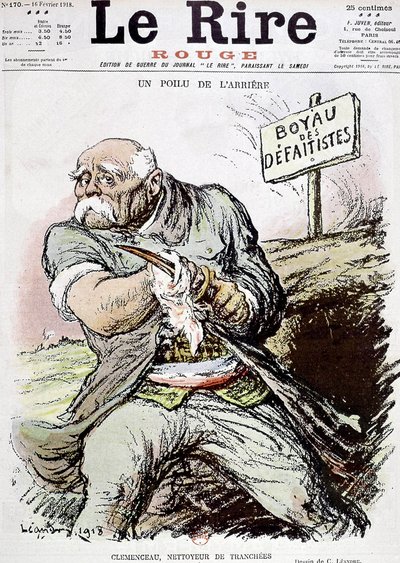 Georges Clemenceau (1841-1929) Franse politicus, cartoon door Leandre die hem toont als de schoonmaker van de loopgraven, gepubliceerd in de krant "Le Rire" 16 februari 1918 door Charles Leandre