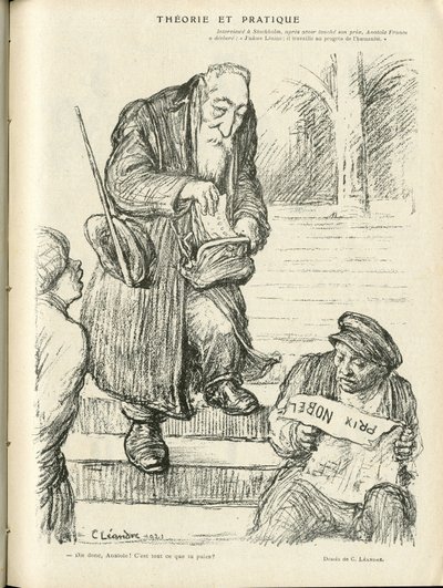 Illustratie door Charles Leandre (1862-1934) in Le Rire, 31/12/21 - Theorie en praktijk - Nobelprijs - Lenin, Frankrijk Anatole door Charles Leandre