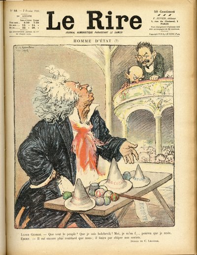 Illustratie voor de omslag van Le Rire, 07/02/1920 - Staatsman - David Lloyd George en Ebert Friedrich (1871-1925) door Charles Leandre