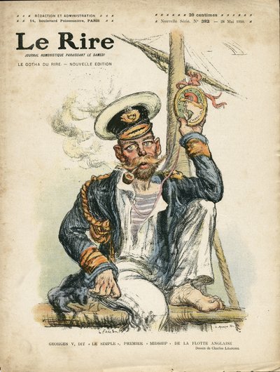Illustratie van Charles Leandre (1862-1934) voor de Omslag van Le Rire, 28/05/10 - Engeland Groot-Brittannië, Folie, Maritieme Marine Kust, Roken, Tabak - George V (1865-1936) door Charles Leandre