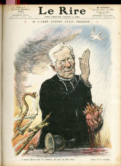 Illustratie van Charles Leandre (1862-1934) voor de omslag van Le Rire, 31/01/14 - Als Abbe Lemire had voorgezeten... - Religie Geloof - Abbe Jules Auguste Lemire (1853-1928) door Charles Leandre