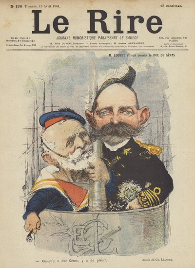 Loubet en zijn neef le Duc De Genes, Illustratie voor Le Rire door Charles Leandre