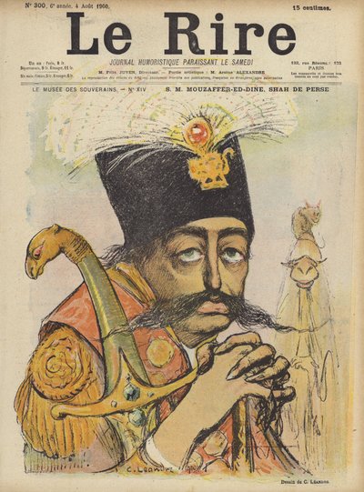 Mozaffer-ed-Din, Shah van Perzië, Illustratie voor Le Rire door Charles Leandre