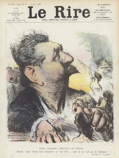 Pedro Gailhard, directeur van de Parijse Opera. Illustratie voor Le Rire door Charles Leandre