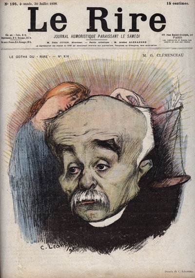 Portret van Georges Clemenceau (1841-1929) - de balans verwijst naar de krant La Justice en zijn directeur, Cornelius Herz, die geld had ontvangen van Clemenceau - karikatuur door Charles Leandre (1862-1934) in 