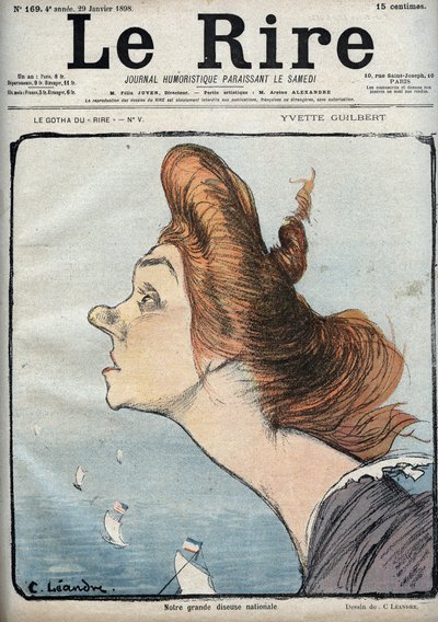 Portret van de zangeres Yvette Guilbert (1865-1944) - Cartoon door Charles Leandre in 