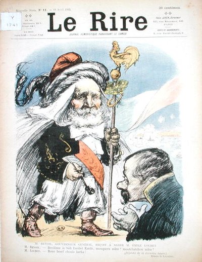 Ontvangst van President Emile Loubet (1838-1929) door de Gouverneur-Generaal van Algerije, A.J.P. Revoil, karikatuur uit 