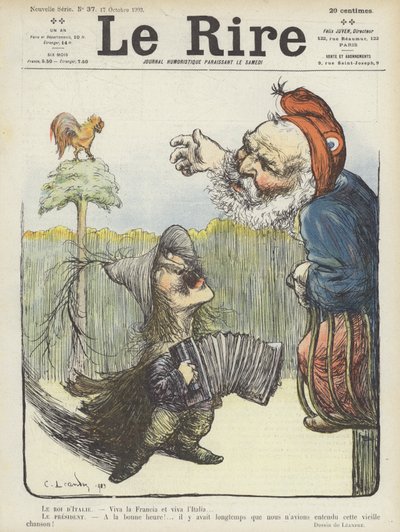 De koning van Italië en de president van Frankrijk. Illustratie voor Le Rire door Charles Leandre