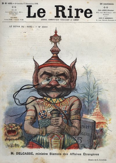 Theophile Delcasse (1852-1923), Franse politicus - Le Gotha du Laughs, No. XXXVI, M. Delcasse, Siamese Minister van Buitenlandse Zaken - Cartoon door Charles Leandre - (6 december 1902) door Charles Leandre
