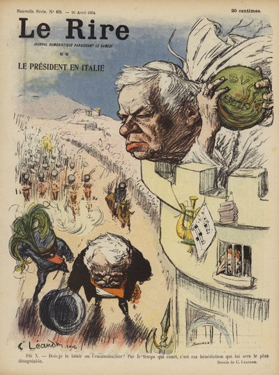 Bezoek van president Loubet van Frankrijk aan Italië. Illustratie voor Le Rire door Charles Leandre