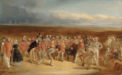 De voltooide schets voor The Golfers: A Grand Match gespeeld op de St. Andrews Links door Sir David Baird, Bt. en Sir Ralph Anstruther, Bt. van Balcaskie, tegen Major Playfair en John Campbell, Esq., van Glensaddell, in 1850 door Charles Lees