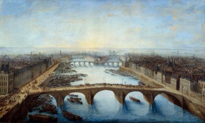 Panoramisch uitzicht op Parijs over de Pont Royal in 1741. Schilderij door Charles Grevenbroeck (? -1758) door Charles Leopold Grevenbroeck
