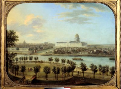 Les Invalides gezien vanaf de Cours la Reine in Parijs door Charles Leopold Grevenbroeck