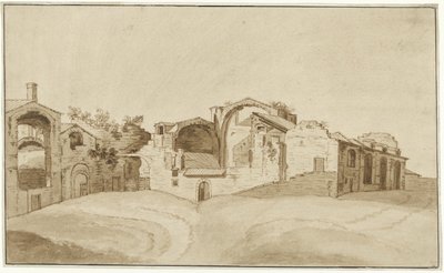 Gezicht op de Thermen van Diocletianus te Rome door Charles Louis Clerisseau