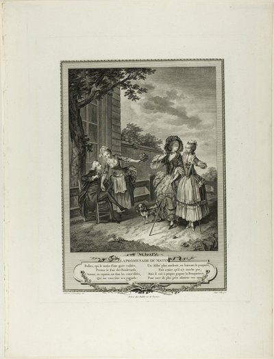 Ochtendwandeling, van Monument du Costume Physique et Moral de la fin du Dix-huitième siècle door Charles Louis Lingée
