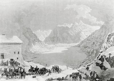 Franse leger van Eerste Consul Napoleon Bonaparte bij Great St Bernard Pass Hospice, 20 mei door Charles Louis Lucien Muller