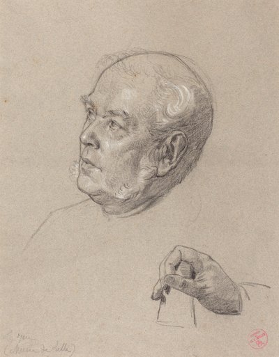 Hoofd en hand van een man die dobbelstenen gooit door Charles Louis Lucien Muller