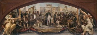 Schets voor het Denon Paviljoen in het Louvre: Les quatre âges artistiques de la France - Présentation des plans à Napoléon, ca. 1864 door Charles Louis Lucien Muller