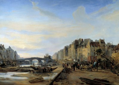 Mariebrug en Saint Paul Haven rond 1825. Uitzicht op Parijs door Charles Louis Mozin