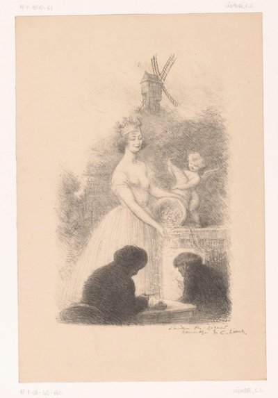 Gekroonde vrouw en putto met hoorn des overvloeds door Charles Lucien Leandre
