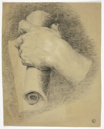 Hand met rol papier door Charles Lucy