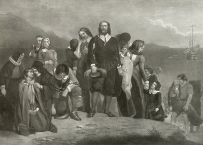 De landing van de Pilgrim Fathers in Amerika, 1620 door Charles Lucy