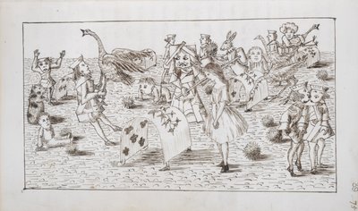 Alice en de Rode Koningin spelen croquet, illustratie uit Hoofdstuk IV van 