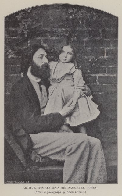 Arthur Hughes en zijn dochter Agnes (zwart-wit foto) door Charles Lutwidge Dodgson