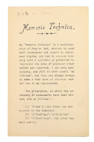 Memoria Technica, Oxford door Charles Lutwidge Dodgson