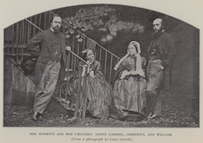 Mevrouw Rossetti en haar kinderen Dante Gabriel, Christina en William door Charles Lutwidge Dodgson