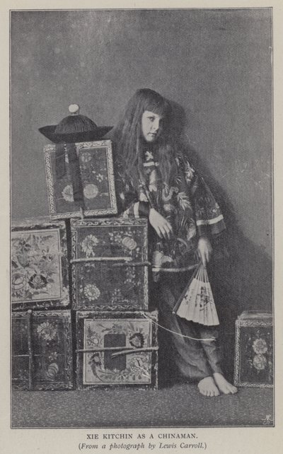 Xie Kitchin als een Chinees (zwart-wit foto) door Charles Lutwidge Dodgson