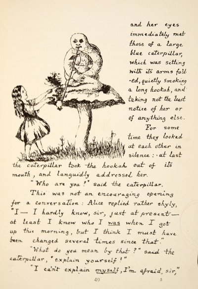 Alice krijgt advies van de Blauwe Rups, illustratie uit Alice