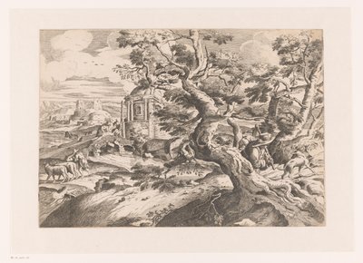 Landschap met reiziger bij een boom door Charles Macé