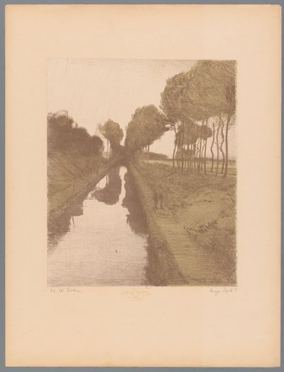 Twee wandelaars langs een kanaal door Charles Marie Dulac