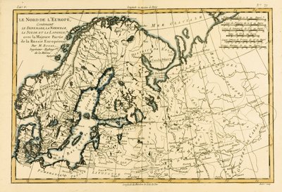 Noord-Europa, inclusief Denemarken, Noorwegen, Zweden en Lapland, met het grootste deel van West-Rusland, uit Atlas de Toutes les Parties Connues du Globe Terrestre door Guillaume Raynal (1713-96) gepubliceerd in Genève door Charles Marie Rigobert Bonne