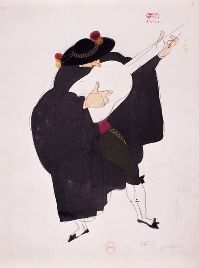 Kostuum voor het personage van gitarist uit De Barbier van Sevilla door Gioacchino Rossini door Charles Martin