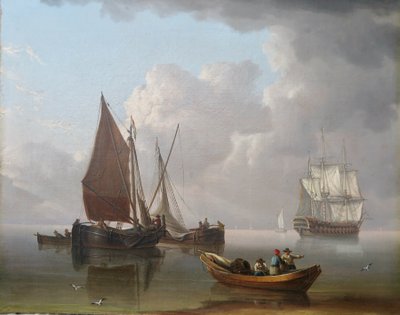 Schepen Kalm Offshore, c.1800 door Charles Martin Powell
