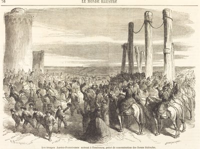 De Oostenrijks-Pruisische troepen betreden Hamburg... [bovenste helft] door Charles Maurand after Godefroy Durand