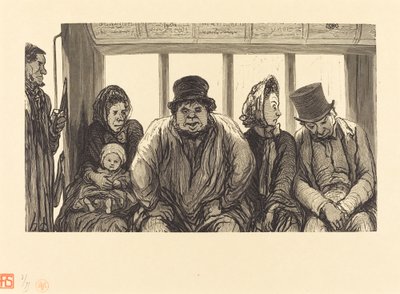 Interieur van een Omnibus door Charles Maurand after Honoré Daumier
