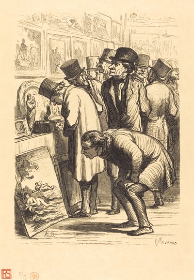 Een Zaal van het Hotel Drouot op een Tentoonstellingsdag door Charles Maurand after Honoré Daumier