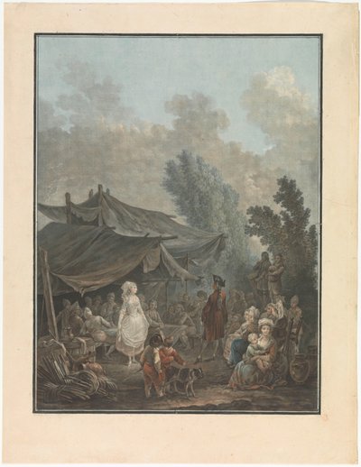 Vier genrevoorstellingen van dorpsleven door Charles Melchior Descourtis