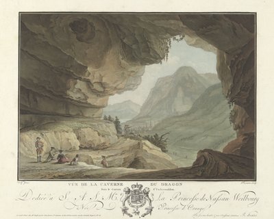 Gezicht op een landschap vanuit de Grot van de Draak door Charles Melchior Descourtis