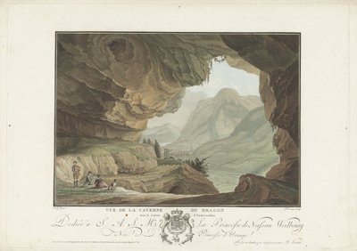 Gezicht op een landschap vanuit de Grot van de Draak door Charles Melchior Descourtis