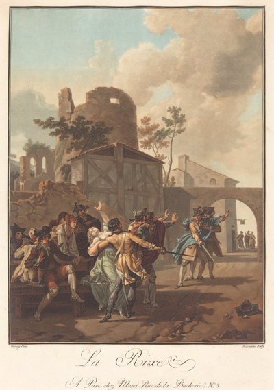 De vechtpartij, c. 1792 door Charles Melchior Descourtis