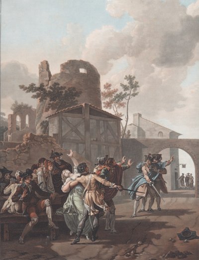De ruzie La Rixe, ca. 1792 door Charles Melchior Descourtis