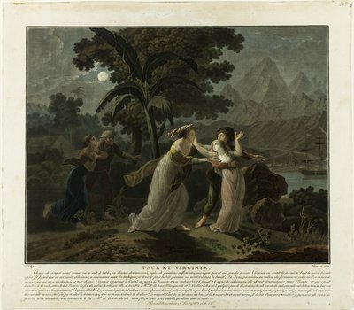 Het vertrek, plaat 4 uit Paul en Virginie door Charles Melchior Descourtis