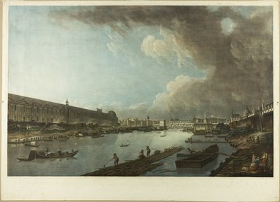 Uitzicht op de Tuilerieën, het Louvre en de Pont Neuf door Charles Melchior Descourtis